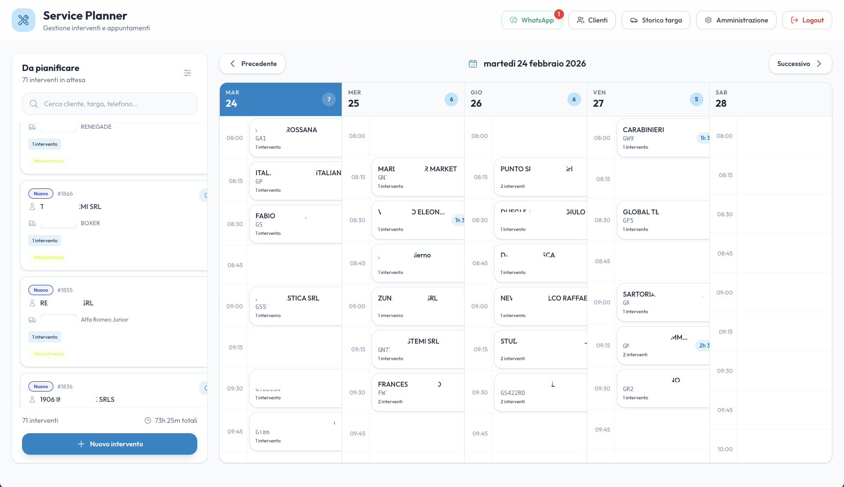 Service Planner — Planner settimanale degli interventi